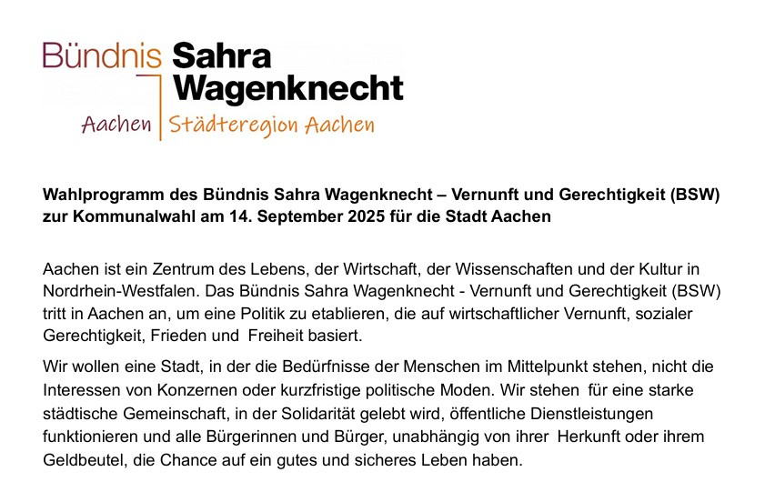 Unsere Wahlprogramme für die Stadt Aachen und für die Städtregion Aachen