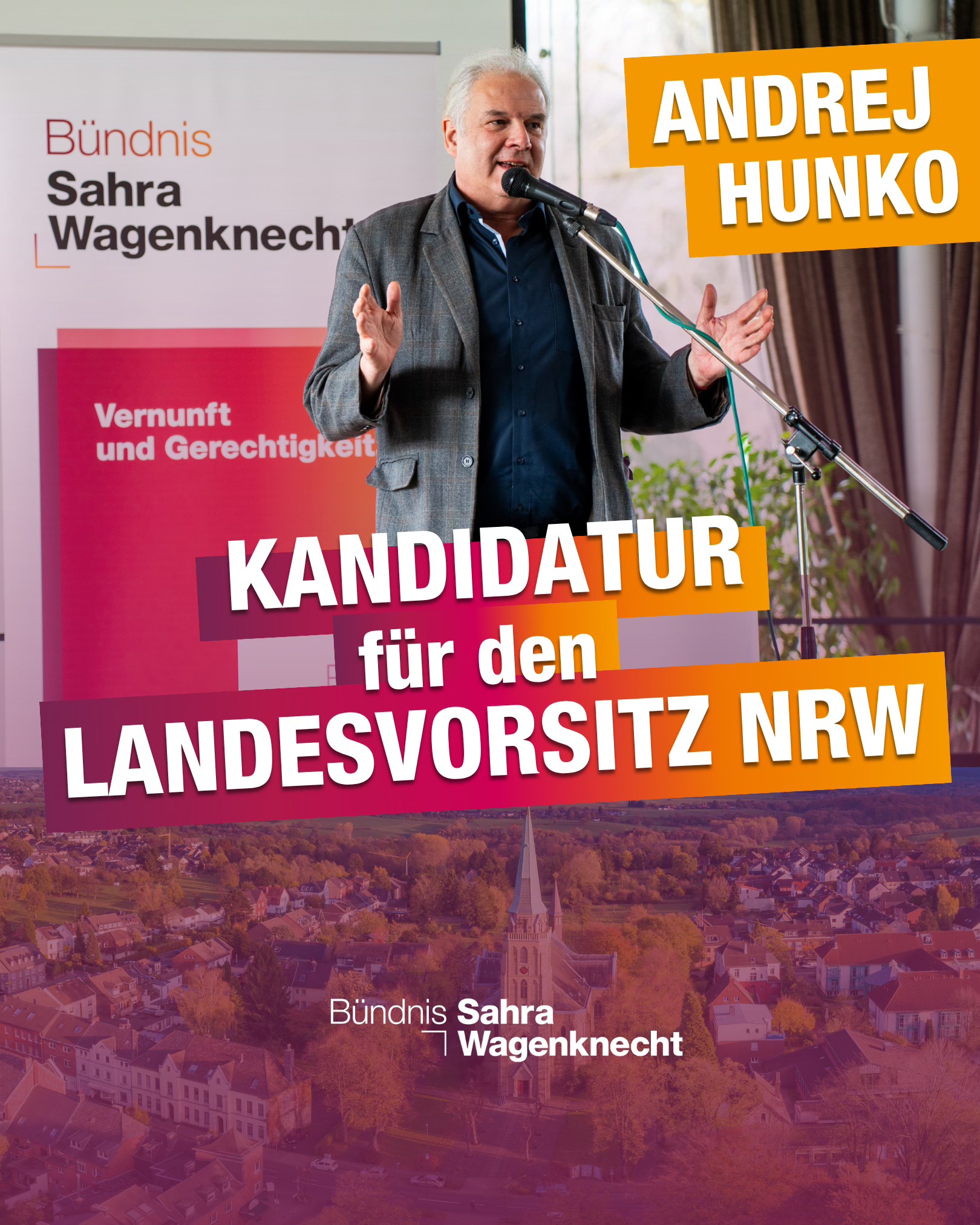 Unser Kreisvorsitzender Andrej Hunko tritt für den Co-Landesvorsitz des BSW NRW an. Auf dem Landesparteitag am 12.10.2025 in Bochum wird einer von zwei Vorsitzenden nachgewählt. Seine Bewerbung könnt ihr hier nachlesen: