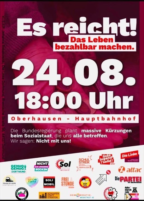 Der BSW-Kreisverband Aachen ruft zur Teilnahme an der Demo gegen Sozialabbau in Oberhausen auf